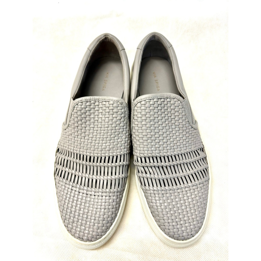 Via Spiga Women Sara Slip on Sneakers Woven Leather Gray SZ 8.5M MSRP $135